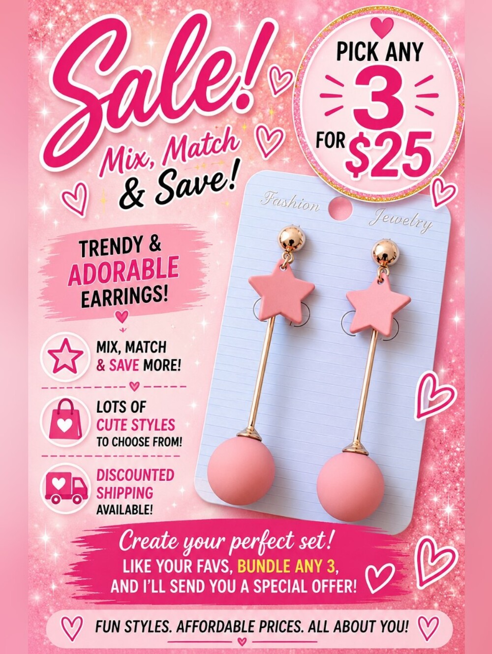 Y2K Pink Star Drop Earrings Gold Tone Long Dangle Cute Kawaii Statement Jewelry